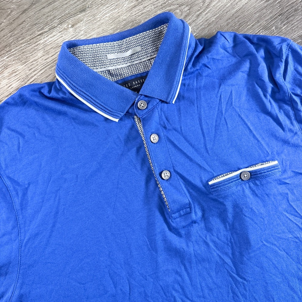 Ted Baker London Mens Royal Blue Short Sleeve Polo Shirt Sz UK 5/L Tipped Collar